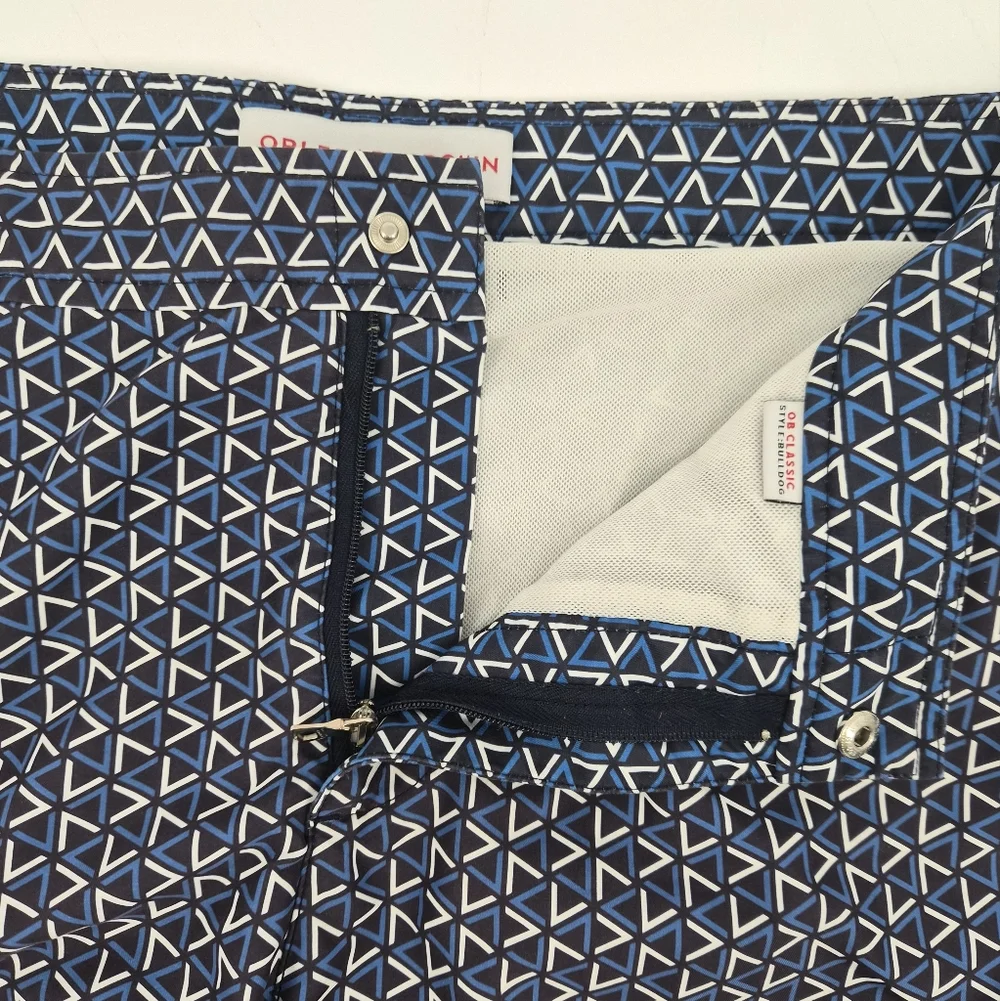 Orlebar Brown Bulldog Garda Swim Shorts Blue/White Geometric Print Tailored Fit - Picture 6 of 13